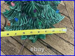 Vintage Ceramic Christmas Tree 15 Lights Star Base Green