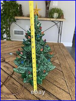 Vintage Ceramic Christmas Tree 15 Lights Star Base Green