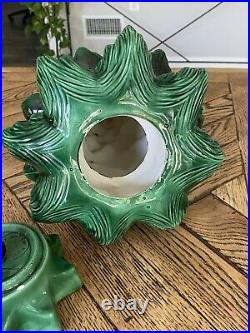 Vintage Ceramic Christmas Tree 15 Lights Star Base Green