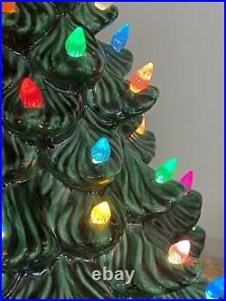 Vintage Ceramic Christmas Tree 15 Lights Star Base Green