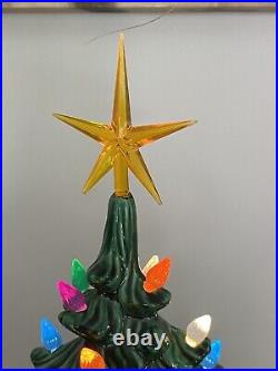 Vintage Ceramic Christmas Tree 15 Lights Star Base Green