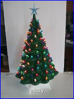 Vintage Ceramic Christmas Tree 16 Green With Lighted Base