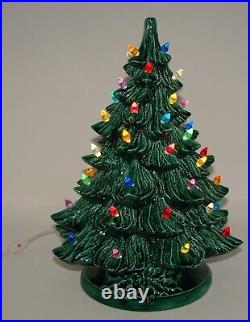 Vintage Ceramic Christmas Tree 16 Tall with Base Music Box & Lights