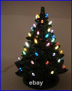 Vintage Ceramic Christmas Tree 16 Tall with Base Music Box & Lights