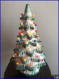 Vintage Ceramic Christmas Tree 16 Tall with Base Music Box. Missing 1 Bulb