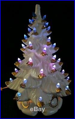 Vintage Ceramic Christmas Tree 16 White withGold Tips Atlantic Mold