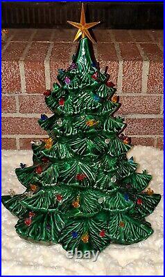 Vintage Ceramic Christmas Tree 18 With Lights and Star EXC No Base