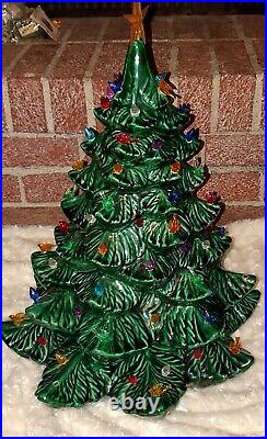 Vintage Ceramic Christmas Tree 18 With Lights and Star EXC No Base