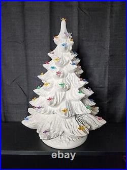 Vintage Ceramic Christmas Tree 19 with Holly Base Nowell's Mold White Multicolor
