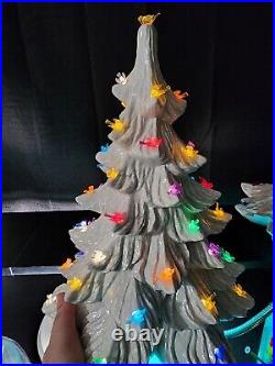 Vintage Ceramic Christmas Tree 19 with Holly Base Nowell's Mold White Multicolor