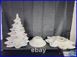 Vintage Ceramic Christmas Tree 19 with Holly Base Nowell's Mold White Multicolor