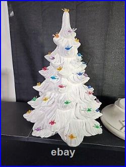 Vintage Ceramic Christmas Tree 19 with Holly Base Nowell's Mold White Multicolor