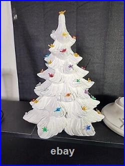 Vintage Ceramic Christmas Tree 19 with Holly Base Nowell's Mold White Multicolor