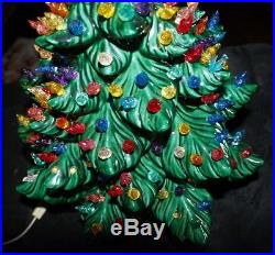 Vintage Ceramic Christmas Tree 2 Piece 19 Tall TONS OF LIGHTS 1970's RARE