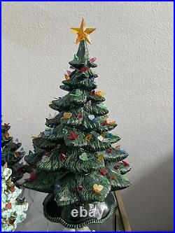 Vintage Ceramic Christmas Tree 20 With Base, Butterflies And Bulbs