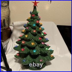 Vintage Ceramic Christmas Tree 21 x 13 Lighted Base 3 Pieces Nowell Mold