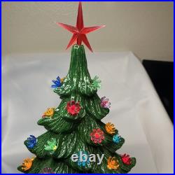 Vintage Ceramic Christmas Tree 21 x 13 Lighted Base 3 Pieces Nowell Mold