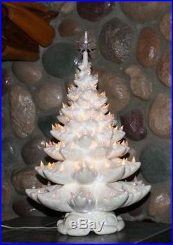 Vintage Ceramic Christmas Tree 3 Piece 22 Tall 16 Wide Pearl White Iridescent