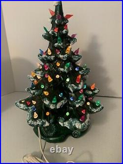 Vintage Ceramic Christmas Tree Atlantic Mold 16 Flocked Snow 2 Piece Great Cond