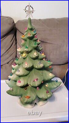 Vintage Ceramic Christmas Tree Atlantic Mold 21 Green, lit. Base and 2 Pieces