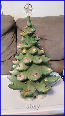 Vintage Ceramic Christmas Tree Atlantic Mold 21 Green, lit. Base and 2 Pieces