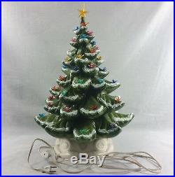 Vintage Ceramic Christmas Tree Atlantic Mold Green Snowy Base Bulbs Star 17