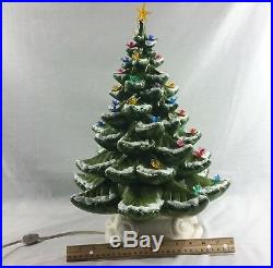 Vintage Ceramic Christmas Tree Atlantic Mold Green Snowy Base Bulbs Star 17