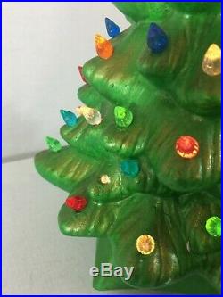 Vintage Ceramic Christmas Tree Decoration Light Up Green Large 19