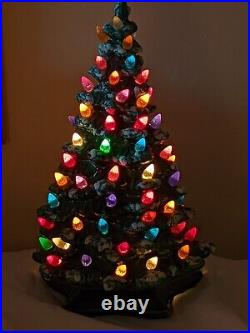 Vintage Ceramic Christmas Tree Flocked 14 Multi-Color Lights withStar Base 1968