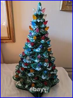 Vintage Ceramic Christmas Tree Flocked 14 Multi-Color Lights withStar Base 1968