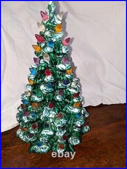 Vintage Ceramic Christmas Tree Flocked 14 Multi-Color Lights withStar Base 1968