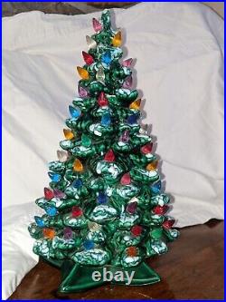 Vintage Ceramic Christmas Tree Flocked 14 Multi-Color Lights withStar Base 1968