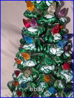 Vintage Ceramic Christmas Tree Flocked 14 Multi-Color Lights withStar Base 1968