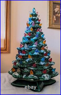 Vintage Ceramic Christmas Tree Flocked 14 Multi-Color Lights withStar Base 1968