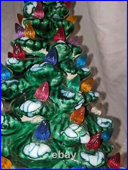 Vintage Ceramic Christmas Tree Flocked 14 Multi-Color Lights withStar Base 1968