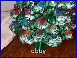 Vintage Ceramic Christmas Tree Flocked 14 Multi-Color Lights withStar Base 1968