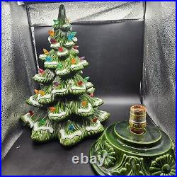 Vintage Ceramic Christmas Tree Green Flocked 16 2 Piece 1970s