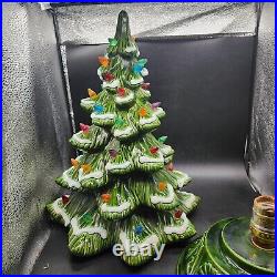 Vintage Ceramic Christmas Tree Green Flocked 16 2 Piece 1970s