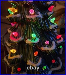 Vintage Ceramic Christmas Tree Green Flocked 16 2 Piece 1970s