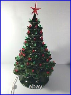 Vintage Ceramic Christmas Tree Green Tree with Base and Lights 1977 1978 17