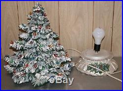Vintage Ceramic Christmas Tree Green White Snow on Branches Doves with Base Light