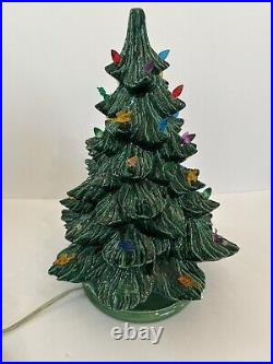 Vintage Ceramic Christmas Tree Holly Base Missing Ornaments See Description