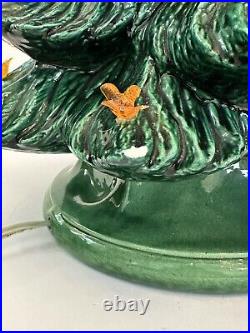 Vintage Ceramic Christmas Tree Holly Base Missing Ornaments See Description