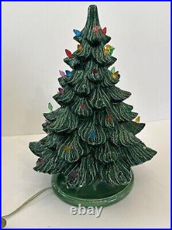 Vintage Ceramic Christmas Tree Holly Base Missing Ornaments See Description