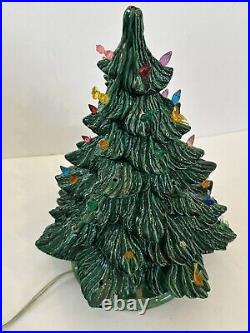 Vintage Ceramic Christmas Tree Holly Base Missing Ornaments See Description