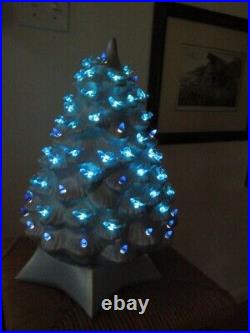 Vintage Ceramic Christmas Tree Iridescent Blue with Bluebird Bulbs 15 WORKS Aff