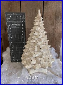 Vintage Ceramic Christmas Tree Iridescent White 22 Light + Music Box MCM