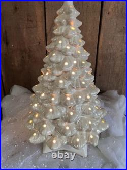 Vintage Ceramic Christmas Tree Iridescent White 22 Light + Music Box MCM Vintage Ceramic Christmas Tree Iridescent White 22 Light + Music Box MCM