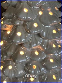 Vintage Ceramic Christmas Tree Iridescent White 22 Light + Music Box MCM