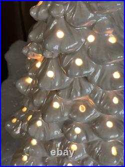 Vintage Ceramic Christmas Tree Iridescent White 22 Light + Music Box MCM